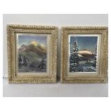 Pair of framed foil art pieces 11x13