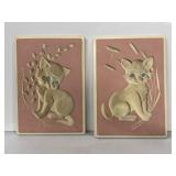 2 9x12" 1961 Richter chalkware kitten wall plaques