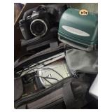 Polaroid camera; Fuji digital camera & JVC