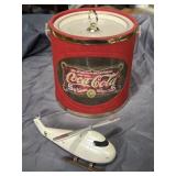 Coca-Cola ice bucket (red) and helicopter, vintage