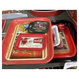 Various Coca-Cola metal trays and yo-yo