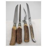 4 piece carving set stag antler/ horn handles
