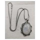 German silver rainbow moonstone pendant necklace