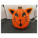 Cat face lighted up pumpkin works really cute.