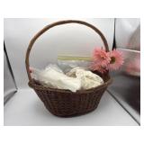 A basket full of eyelet, lace, and lace and
