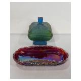 Jeanette blue & green candy dish & Ruby Red
