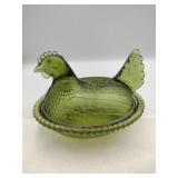 Green Glass resting hen