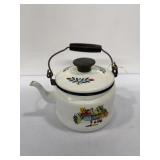 1960s white enamelware tea kettle