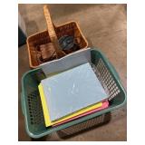 woven wicker Baskets and papers assorted with