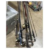 Mix of old fishing poles and reels