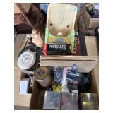Mannequin head, clocks, beanie babies, cabbage