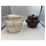 Longaberger blue bean pot, and Marcrest bean pot