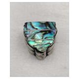 Silver shell inlaid pill box marked Sterling