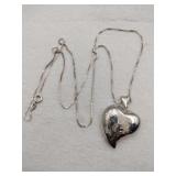 Silver box chain heart pending necklace marked