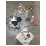 Metal butterfly and rooster wall decor