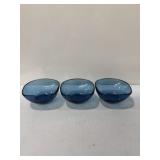 3 blue glass dessert and berry bowls by Vereco