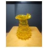 VINTAGE YELLOW BUBBLE GLASS VASE VERY SHARP
