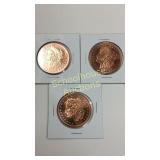 3 Zombie 1oz copper rounds