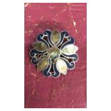 Mother of pearl and blue silver pin