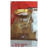 Gold rimmed glasses and plates