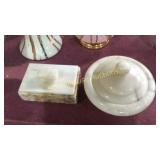 Pair marble covered dishes