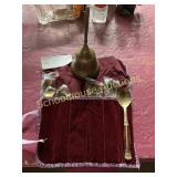 Brass bell and spoons with wood inlay