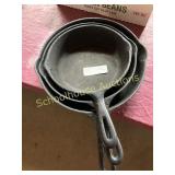 Cast iron Skillets one Taiwan and two Wagner Ware