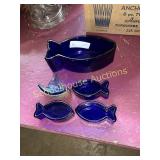 Blue glass Fish dishes And sailboat