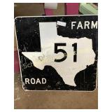 Texas Road sign Farm Road 51 metal