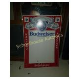 Cardboard budweiser sign. Measurements are 20in x