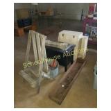 Group of primitives. Chair, white cabinet,