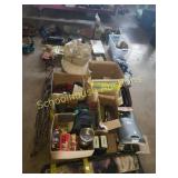 Group of goodies, rug, metal decor, and household