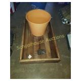 Wood tray, metal bucket and buckle