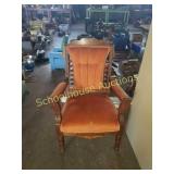 Vintage wood and velvet kings chair