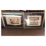 2 framed Egyptian tapestries