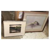 2 framed prints. Large signed WEST. Small signed