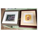 2 signed framed artwork. Butterfly photo. Person
