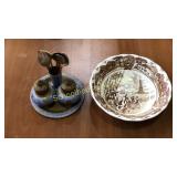 small Brass table set & Meakin soup bowl.