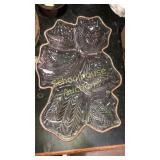 Large glass divided serving platter with brassy