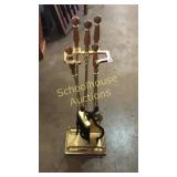 Brass & wood fireplace set