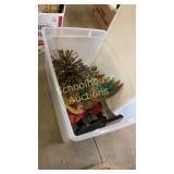 tub w/ lid and trees & santa inside