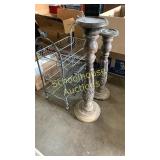 metal shelves & basket + two pedestals
