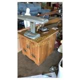 wooden dresser cabinet & 2 corded lamps