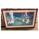coca cola framed polar bear ice skating picture