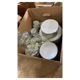 large glass jar & assorted plates, bowls, and