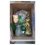 assorted glassware, child figurine, & book
