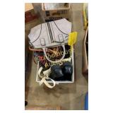 box of miscellaneous bags & pair of shoes