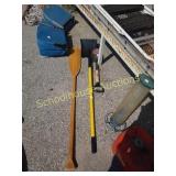 Pair of shovels and one boat oar