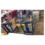 Table & 4. Glass top table. Wood base & painted