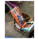 Wood bucket, Barbie witch, etc